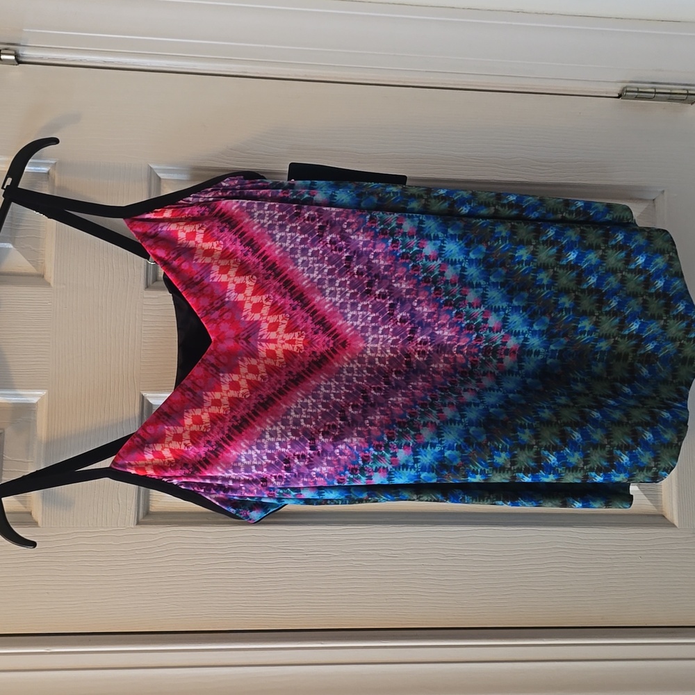 TRIMSHAPER WOMEN'S PLUS BLACK, BLUE & PURPLE BATHING SUIT TANKINI TOP SIZE 18